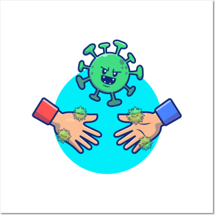 Hand shake with cute virus cartoon 1 Posters and Art